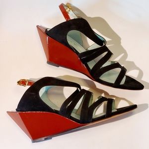 RARE Atalanta Weller red & black sculptural wedge sandal, EU40/US9.5 NWT